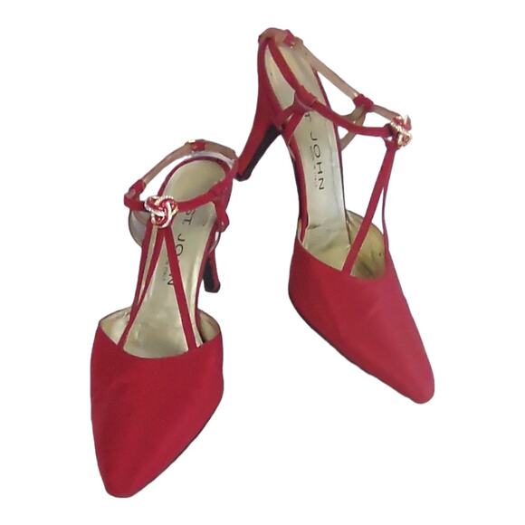 ST. JOHN Red Strappy Heels Size 9 Sexy High Heels Holidays Formal Embellished - Picture 1 of 12